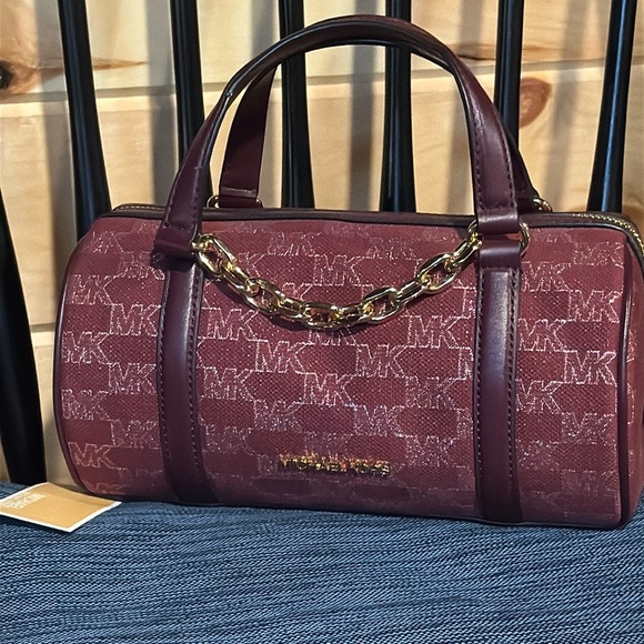 Michael Kors Zooey Medium Barrel Messenger Bag Mulberry Jacquard - Picture 3 of 16